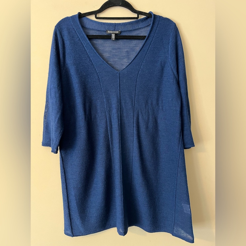 Eileen Fisher Large Blue Lightweight Wool Tunic top